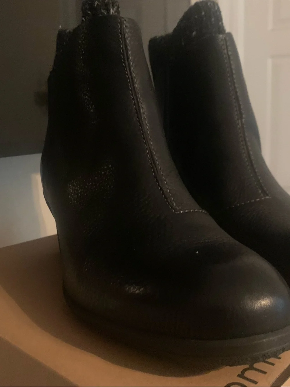 Comfortiva Black Leather Ankle Boot with Knit Collar